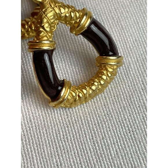 Vintage Drop Dangle Hoops Gold Tone Chocolate Brown Post Earrings Pierced - Picture 4 of 6